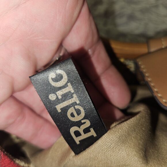 Y2K Relic Fossil Leopard Floral Bag Purse Wooden Handles Crossbody Denim Canvas - Picture 6 of 16